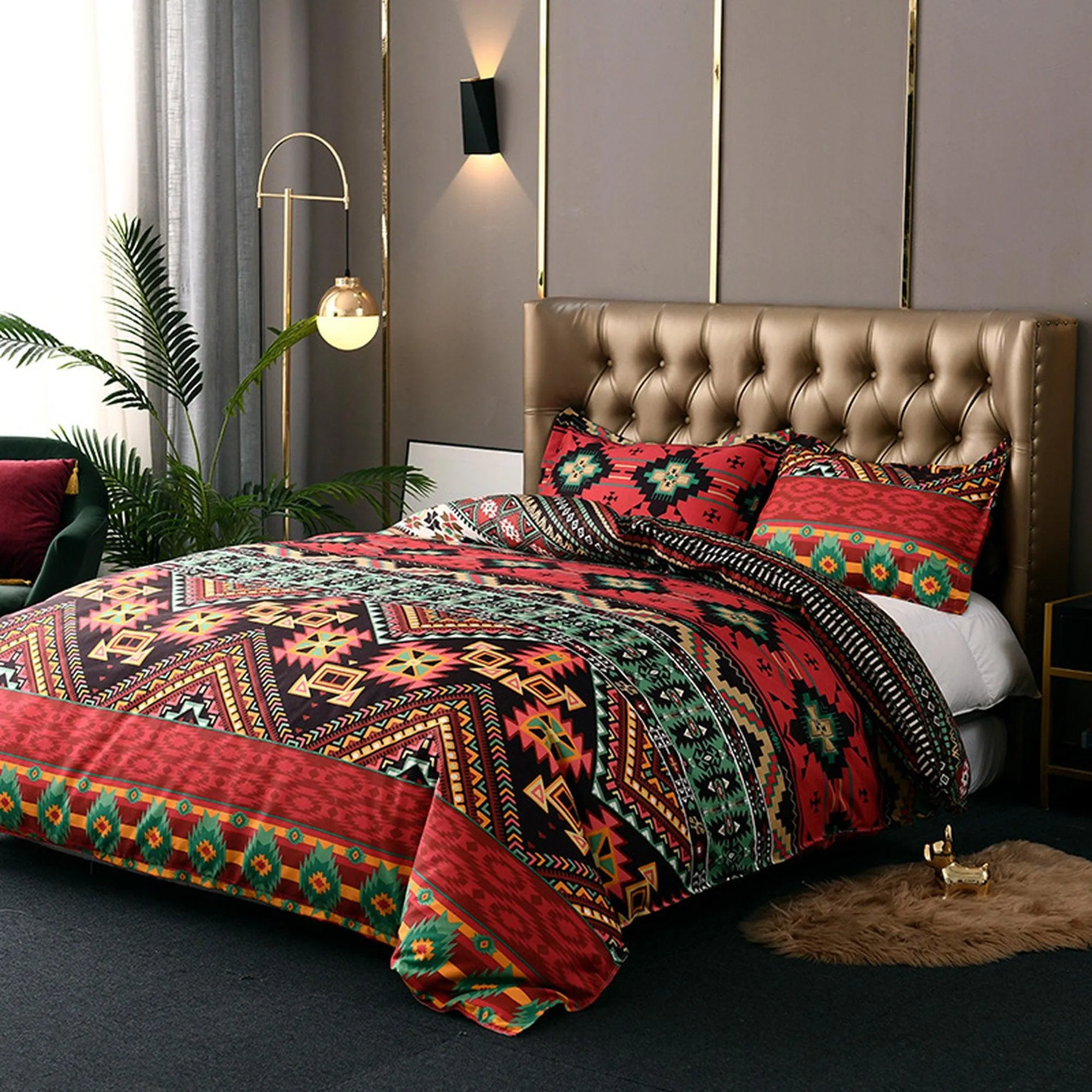 Bohemian Red Duvet Cover Set Boho Bedding, Hippie Dorm Bedding with Pillowcase