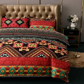 Bohemian Red Duvet Cover Set Boho Bedding, Hippie Dorm Bedding with Pillowcase