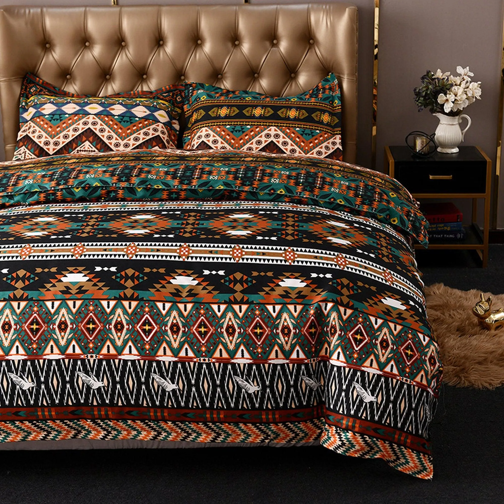 Bohemian Unique Duvet Cover Set Boho Bedding, Hippie Dorm Bedding with Pillowcase