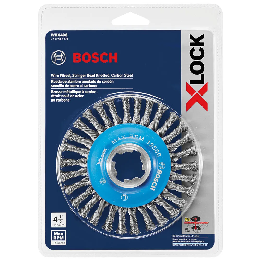 Bosch WBX408 4-1/2" Wire Wheel, Stringer Bead Knotted, Carbon Steel, X-Lock, 5 Pack