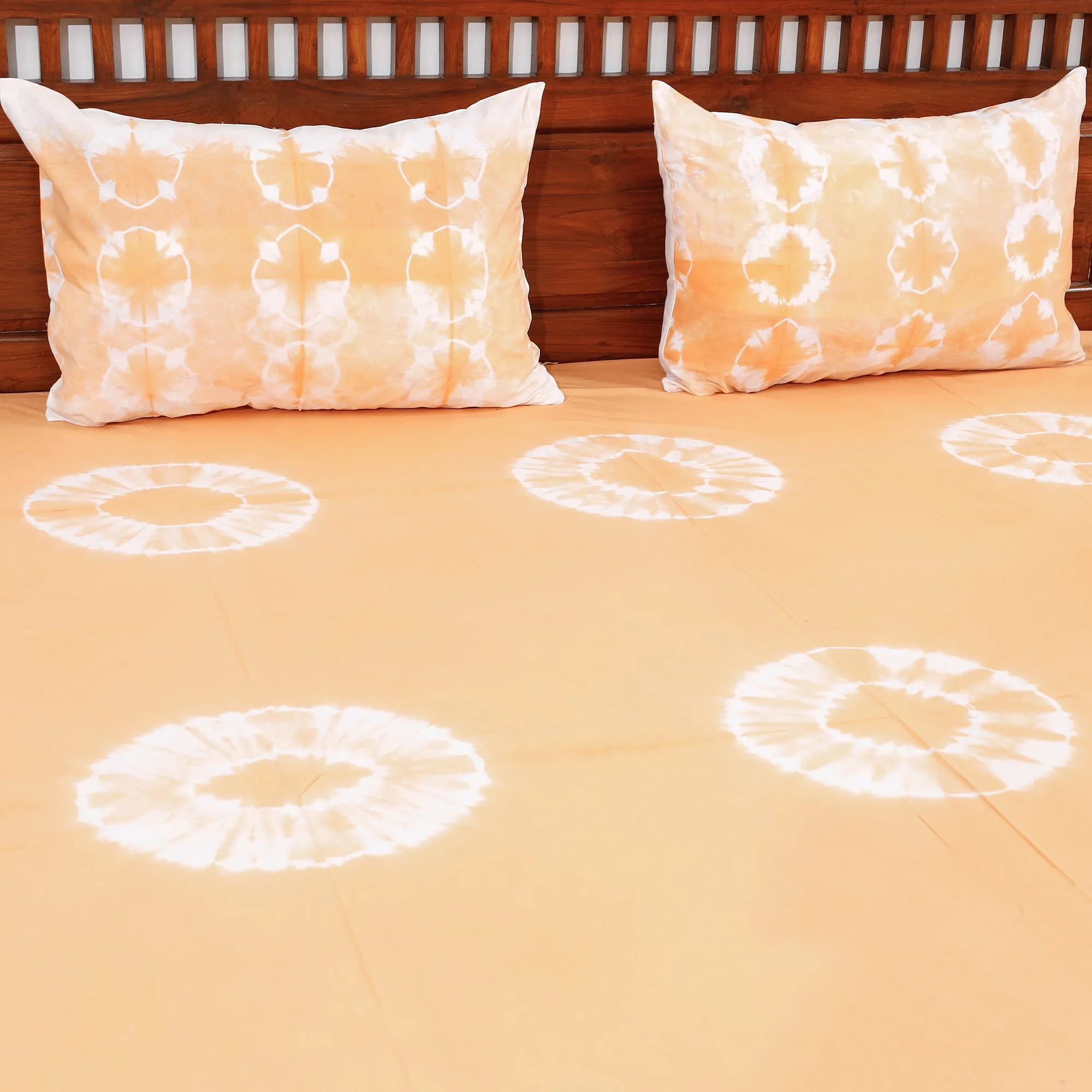 Brown - Shibori Tie-Dye Cotton Double Bed Cover with Pillow Covers