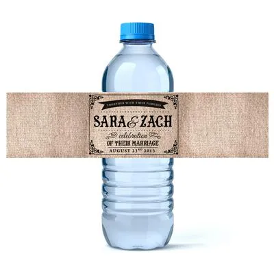 Burlap Wedding Water Bottle Labels