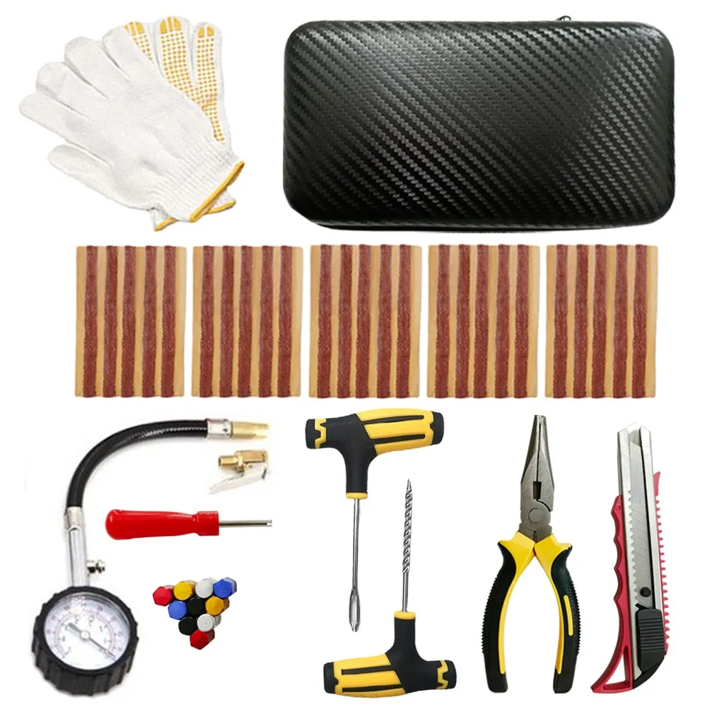 Car Tire Repair Kit Tubeless Tyre Puncture Repair Kit Studding Tool Set Bike Tire Replacement Tool Motorcycle Tire Repair Tool