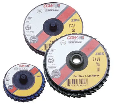 CGW Abrasives Flap Discs, Mini, Zirconia, Quick Change, Type R, 2 in, 60 Grit, 24,000 rpm, 30004