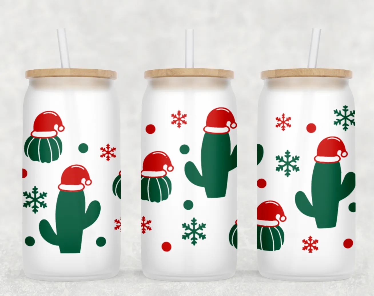 Christmas Cactus Glass Can Tumbler