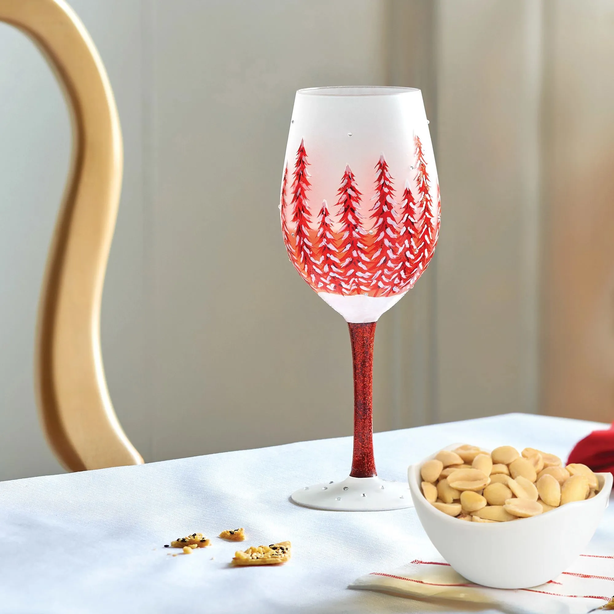 Christmas in Rouge Hand Painted Wine Glass