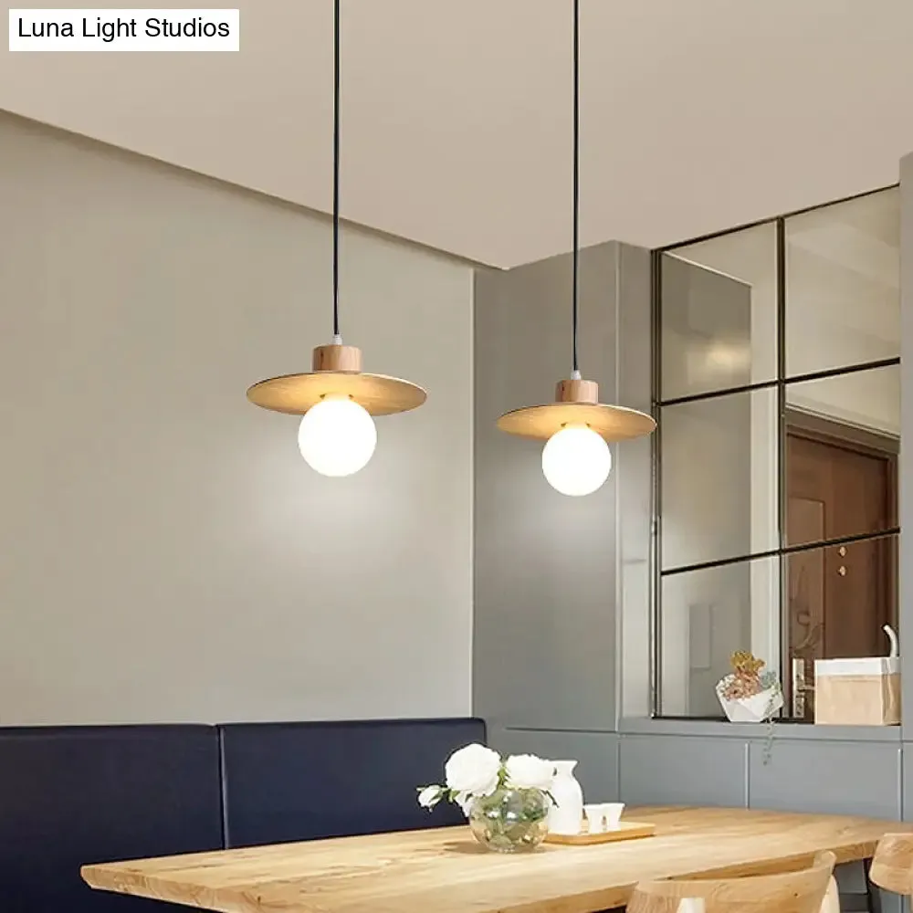 Circular Wood LED Mini Pendant Lamp in Beige - Minimalistic Bedroom Ceiling Suspension