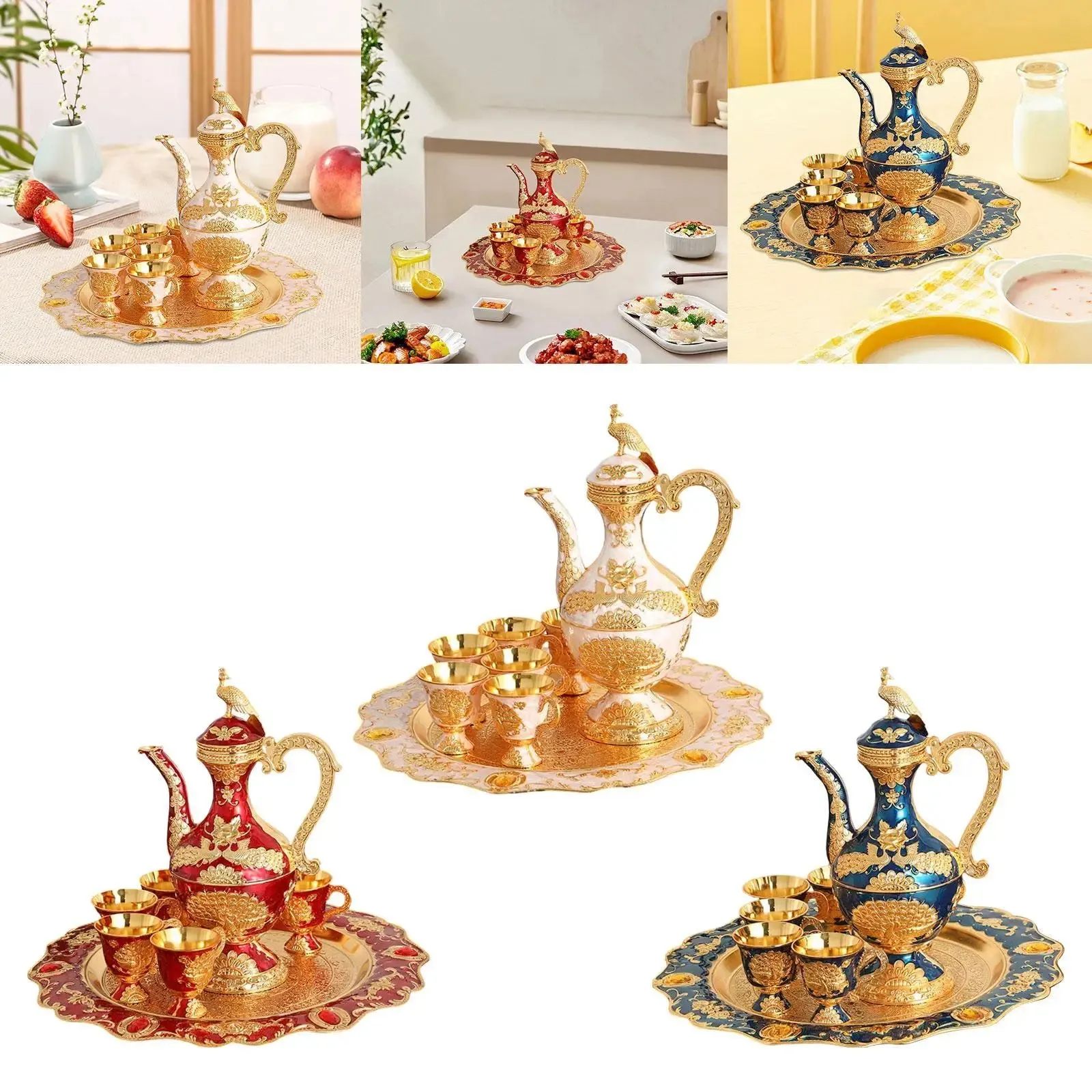 Coffee Pot Set China Coffee Set with Cups and Tray Ornament for Dining Table Bedroom Holiday Living Room Tea Coffee Cappuccino