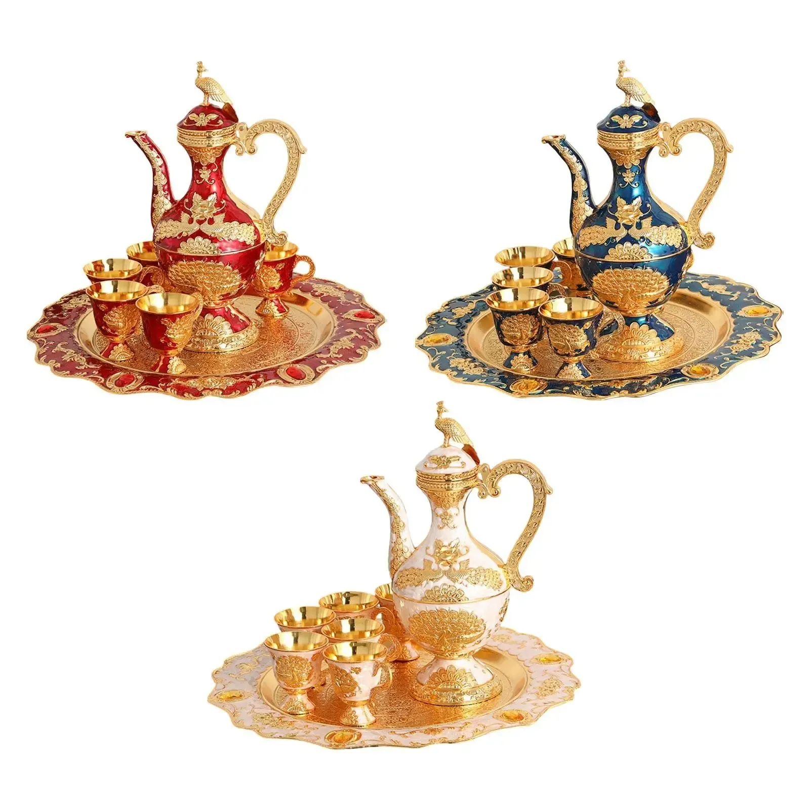 Coffee Pot Set China Coffee Set with Cups and Tray Ornament for Dining Table Bedroom Holiday Living Room Tea Coffee Cappuccino