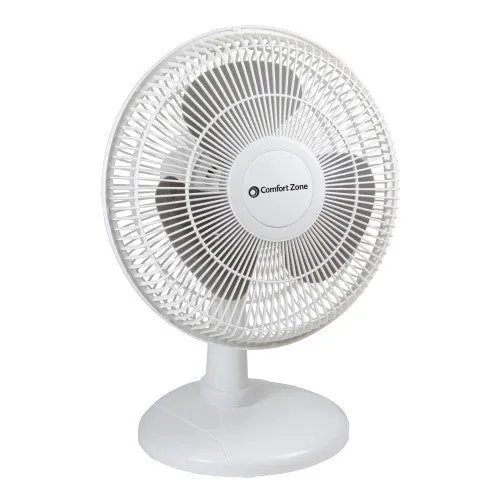 Comfort Zone 12" Oscillating Table Fan with Adjustable Tilt in White