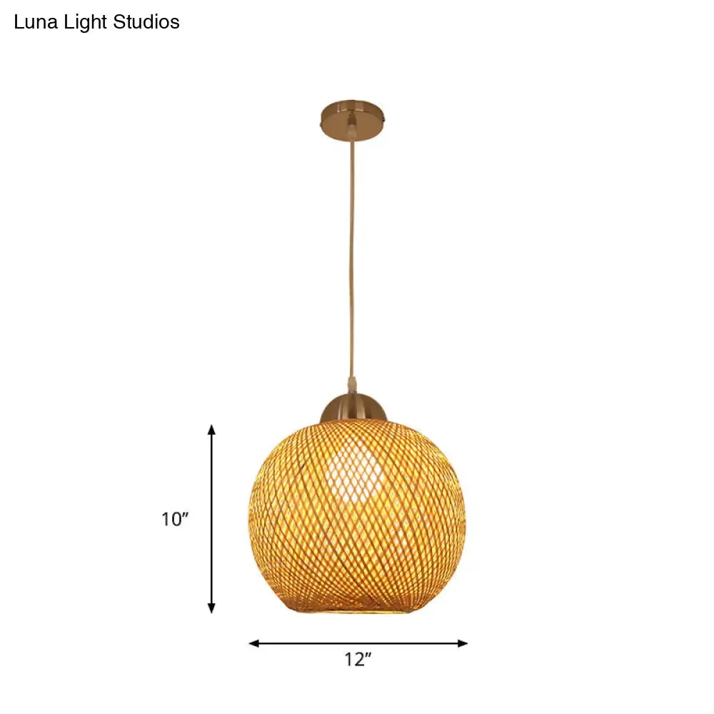 Contemporary Bamboo Globe Pendant Light Kit - Wood Hanging Light, 12"/14" Wide