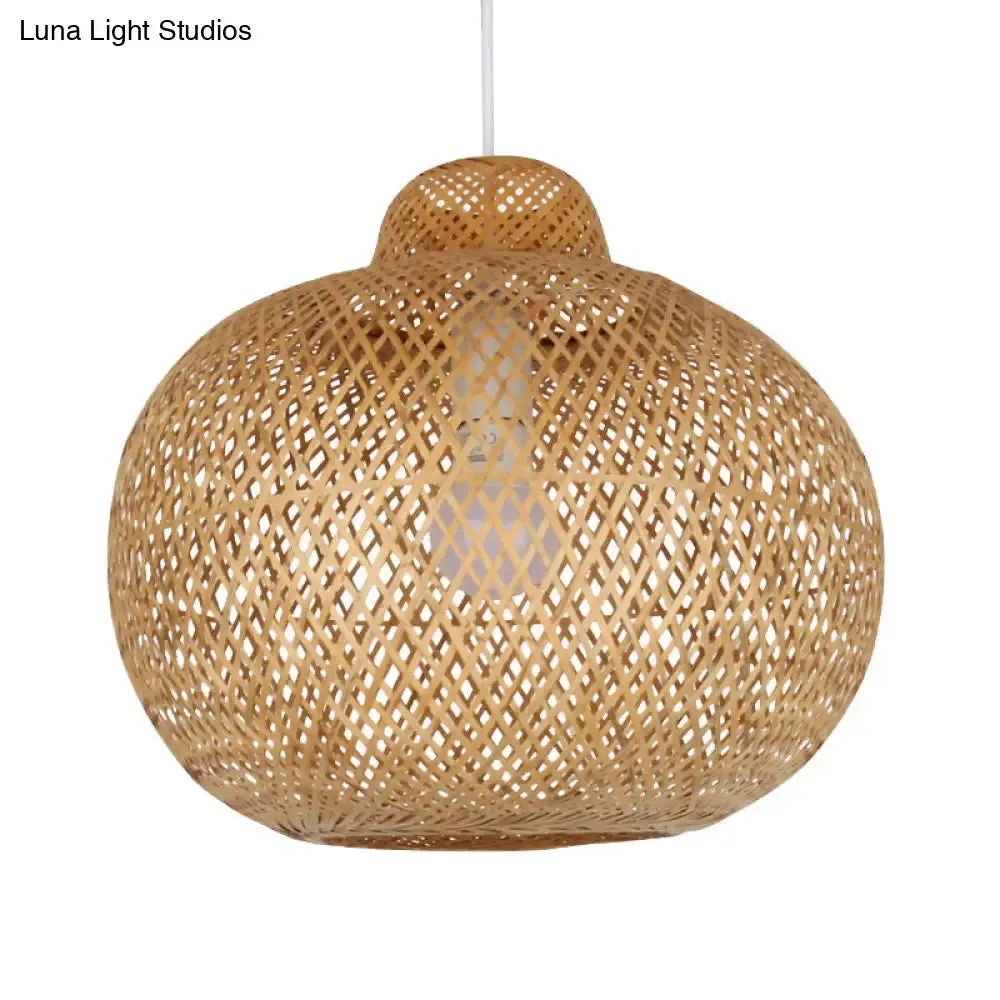 Contemporary Bamboo Globe Pendant Light Kit - Wood Hanging Light, 12"/14" Wide