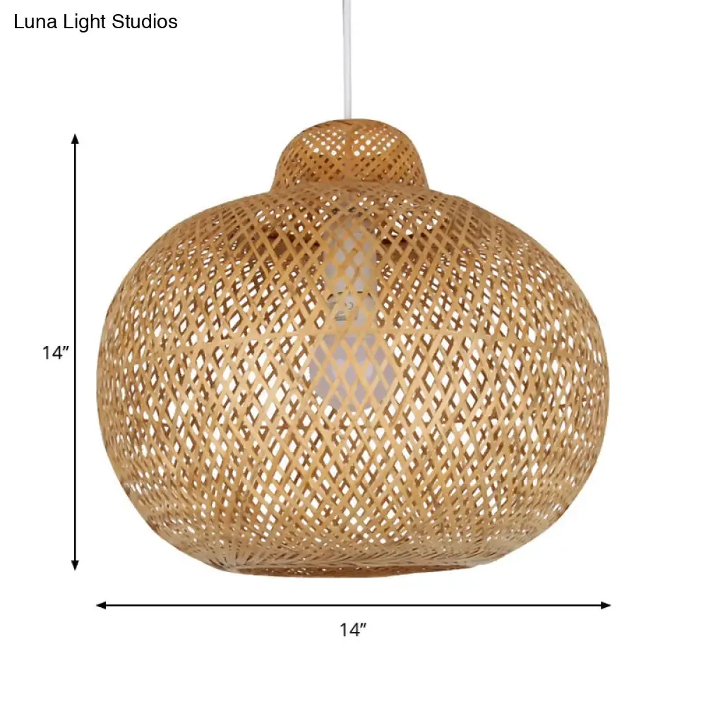 Contemporary Bamboo Globe Pendant Light Kit - Wood Hanging Light, 12"/14" Wide