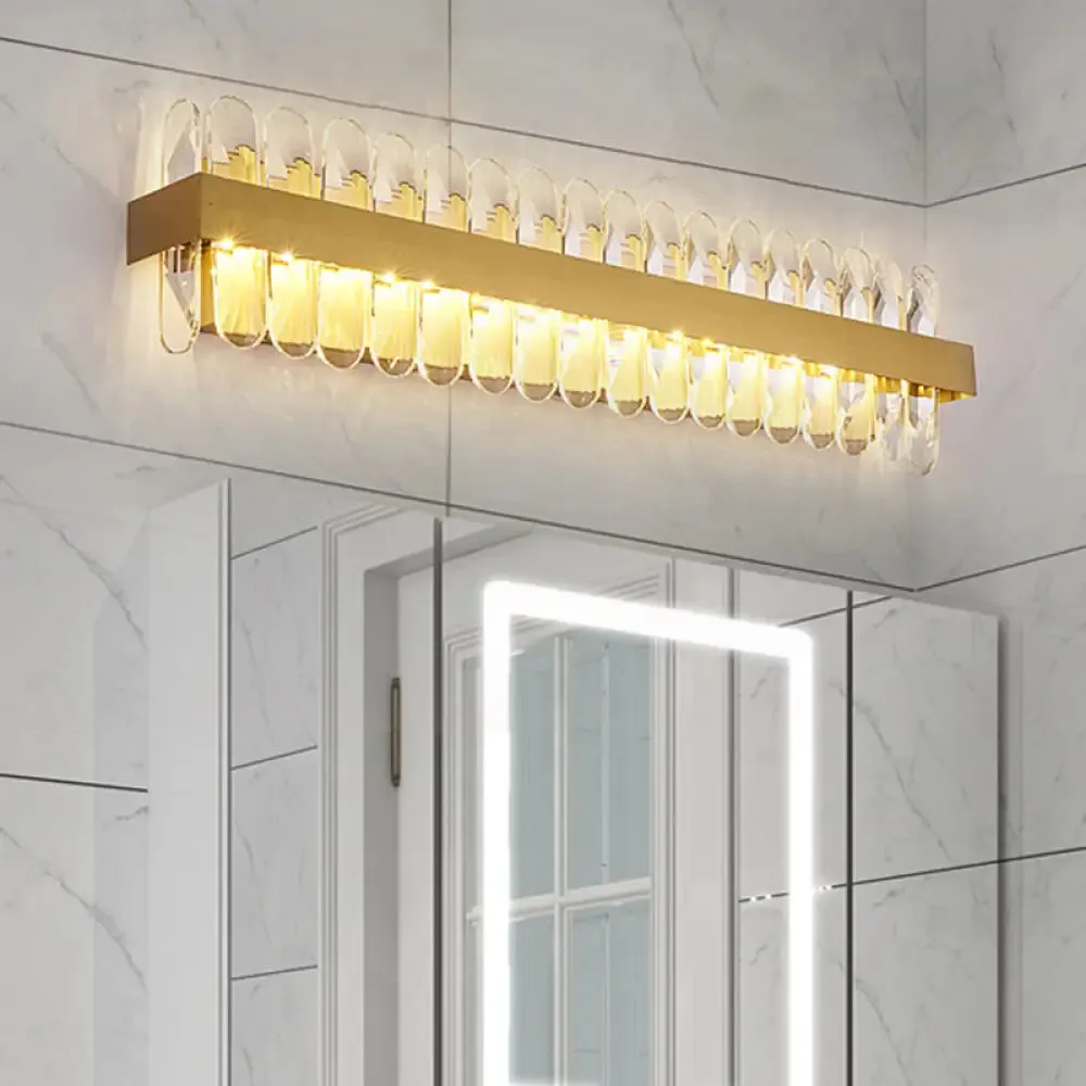 Contemporary Gold LED Bathroom Wall Sconce with Clear Oval-Cut Crystals