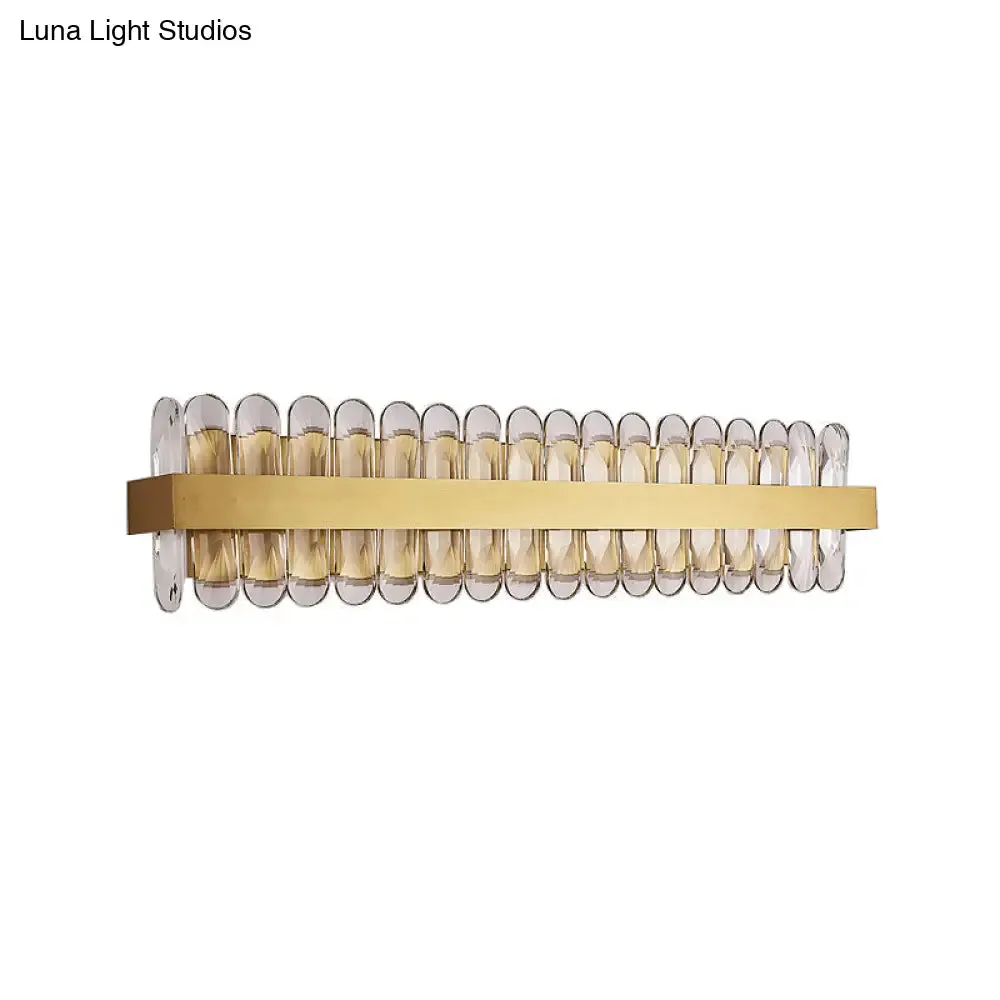 Contemporary Gold LED Bathroom Wall Sconce with Clear Oval-Cut Crystals