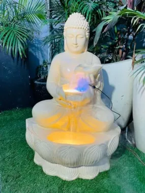 Divine Home Decor Big Lotus Bliss Double Bowl Buddha Fountain forHome,Double Bowl Buddha Indoor & Outdoor, Double Bowl Buddha for Office, Garden Home Decor with LED Lights Water Pump|Ideal for Gifting