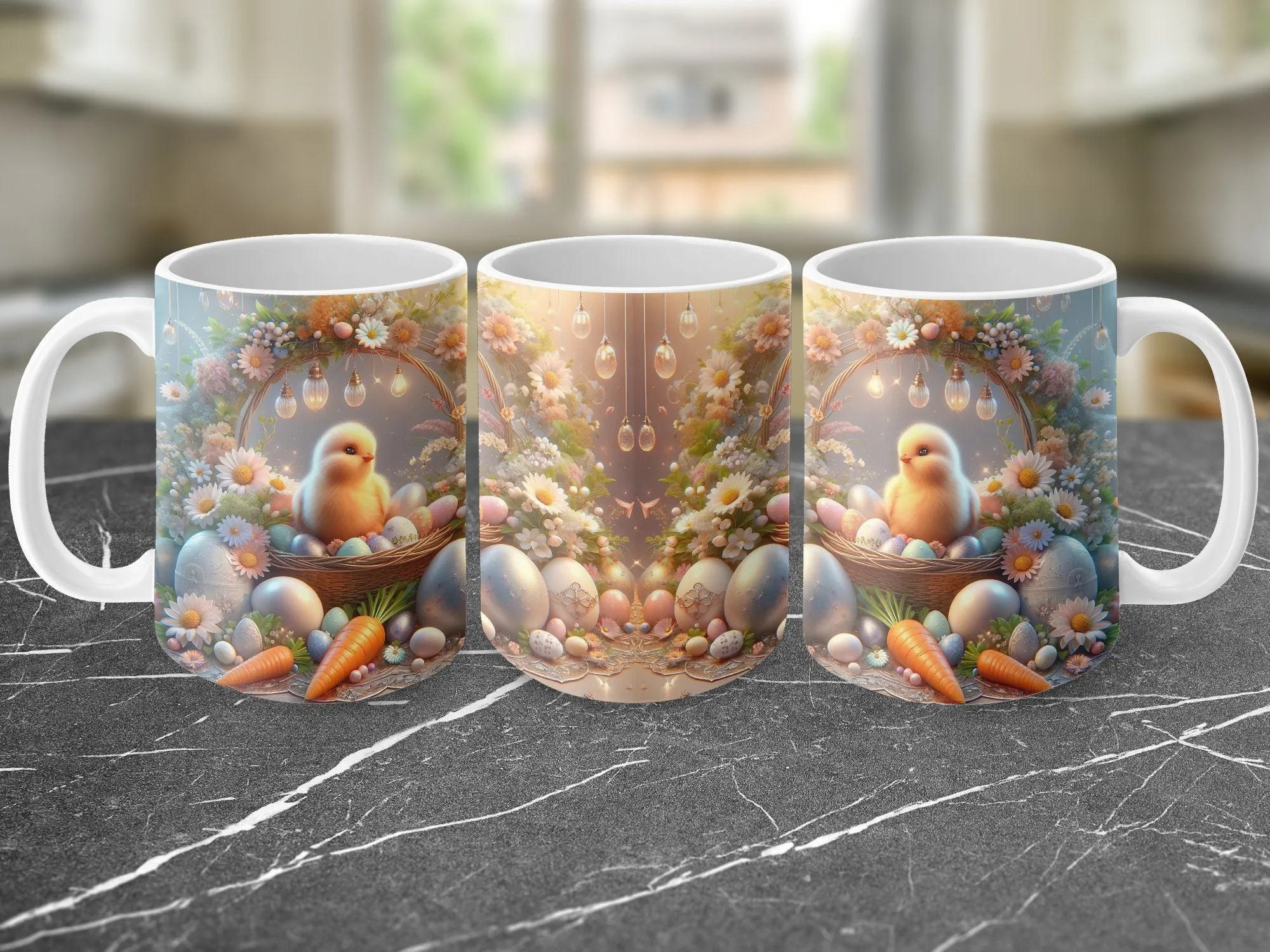 Easter Chick with Floral Basket Coffee Mug, Easter Gift for Her, Cute Chick Mug, Girls Easter Gift, Girls Easter Mug, Unique Gift,Office Mug