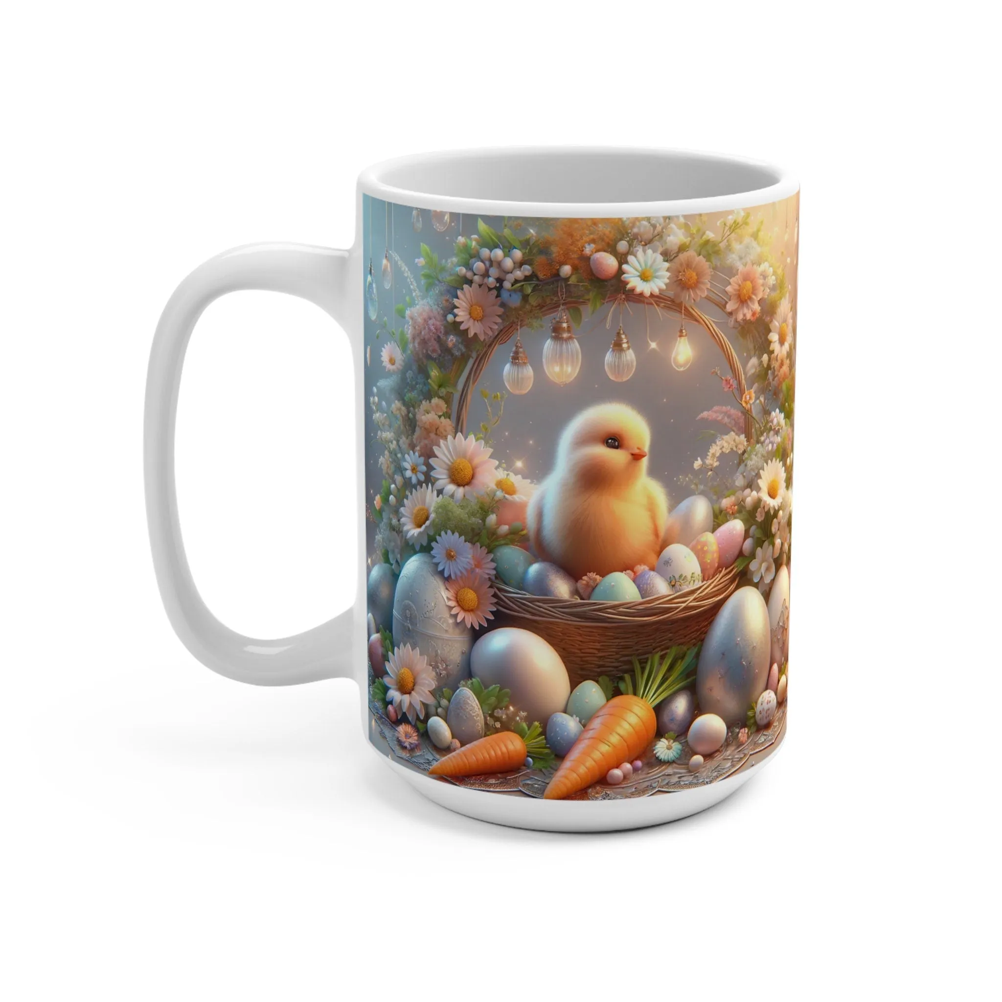 Easter Chick with Floral Basket Coffee Mug, Easter Gift for Her, Cute Chick Mug, Girls Easter Gift, Girls Easter Mug, Unique Gift,Office Mug