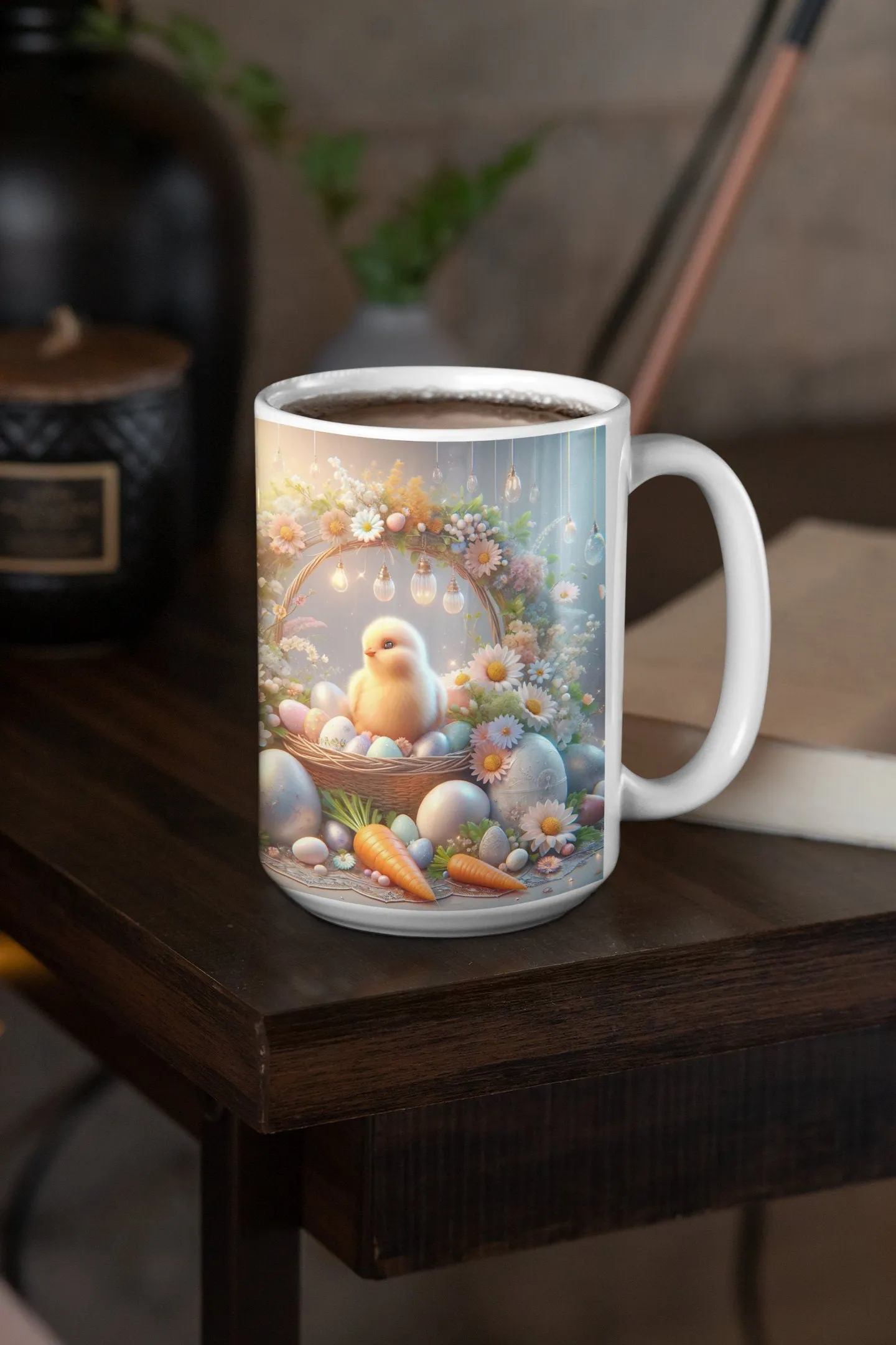 Easter Chick with Floral Basket Coffee Mug, Easter Gift for Her, Cute Chick Mug, Girls Easter Gift, Girls Easter Mug, Unique Gift,Office Mug