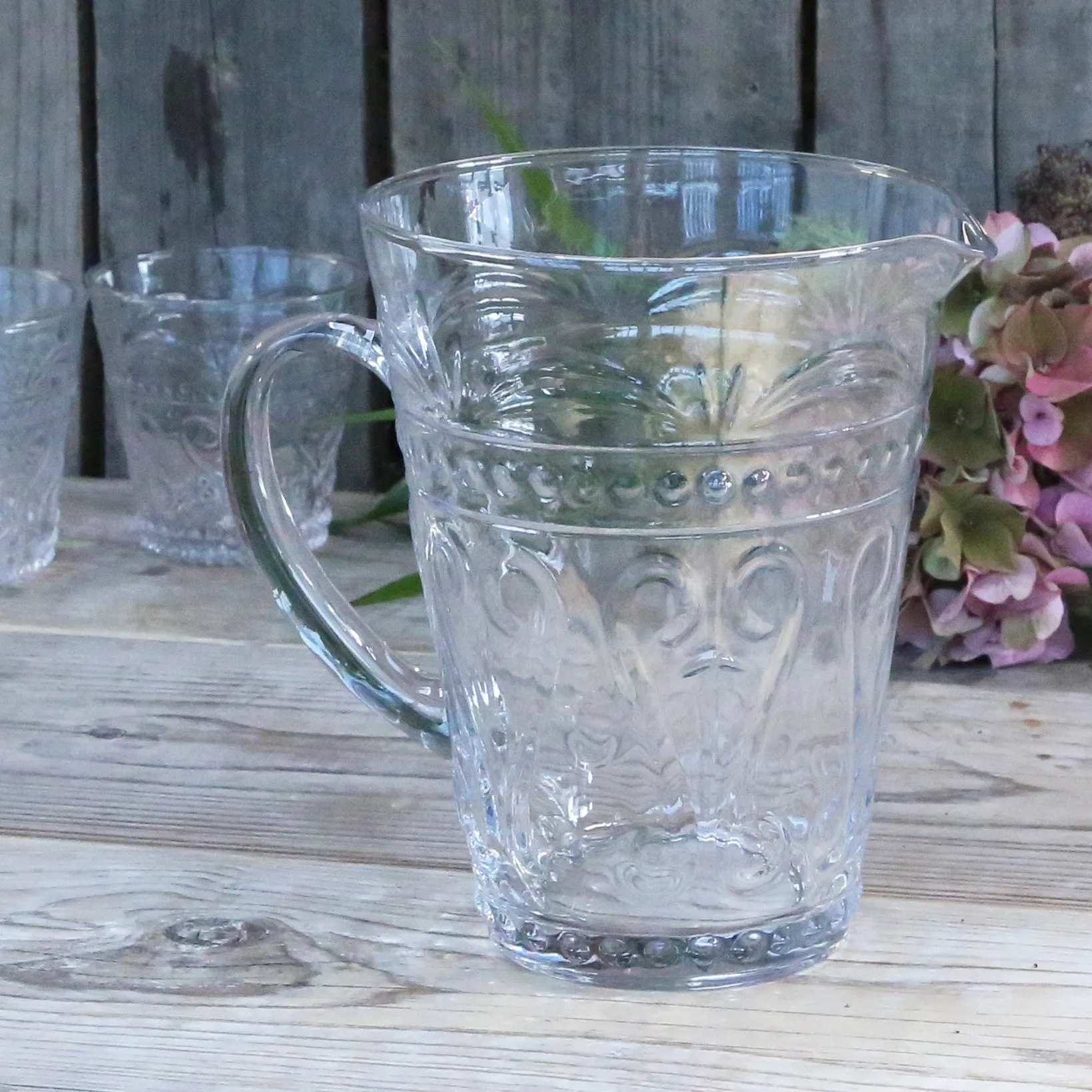 Elegant Pressed Glass Carafe and Jug