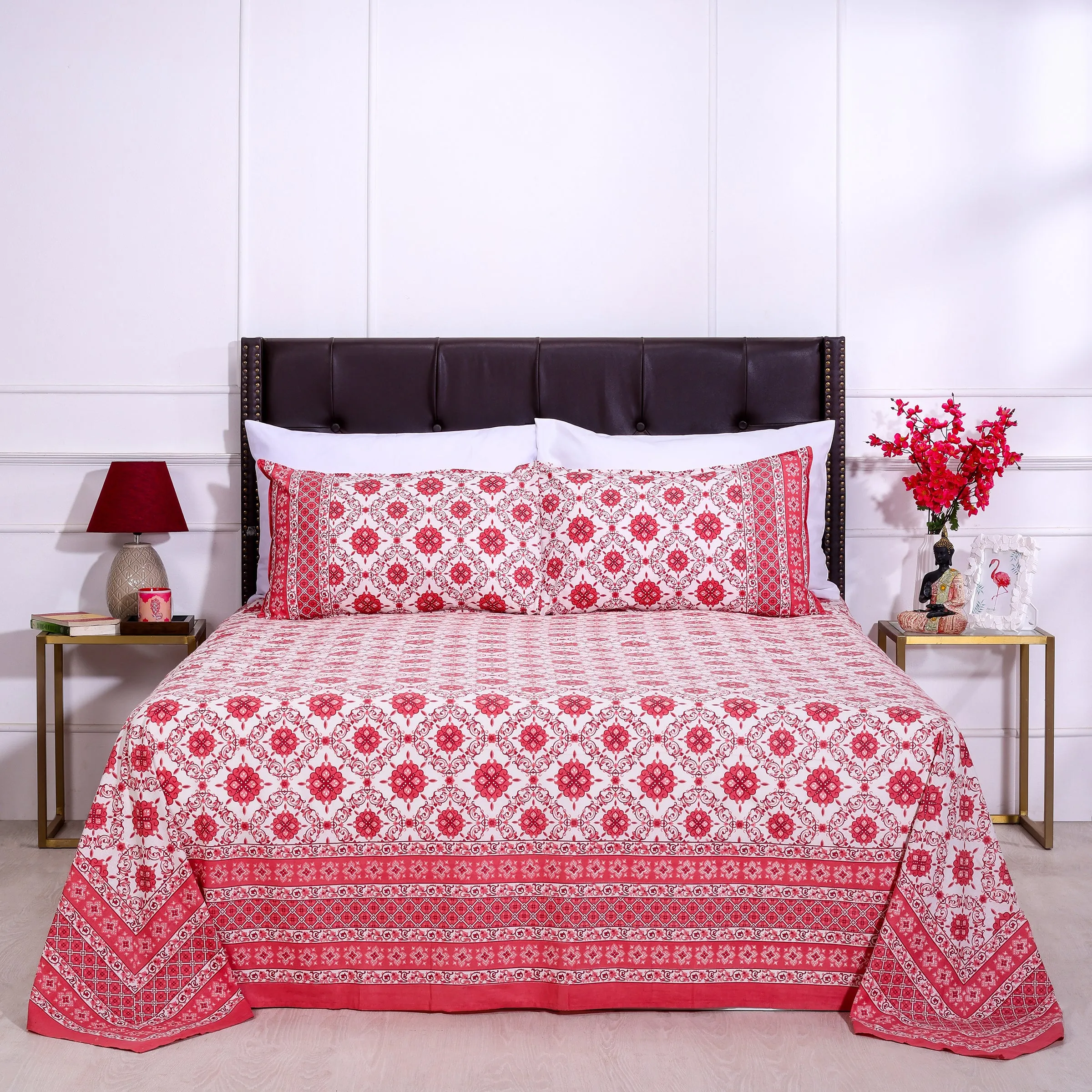 Emaline Jhaal Pink Cotton Bedsheet