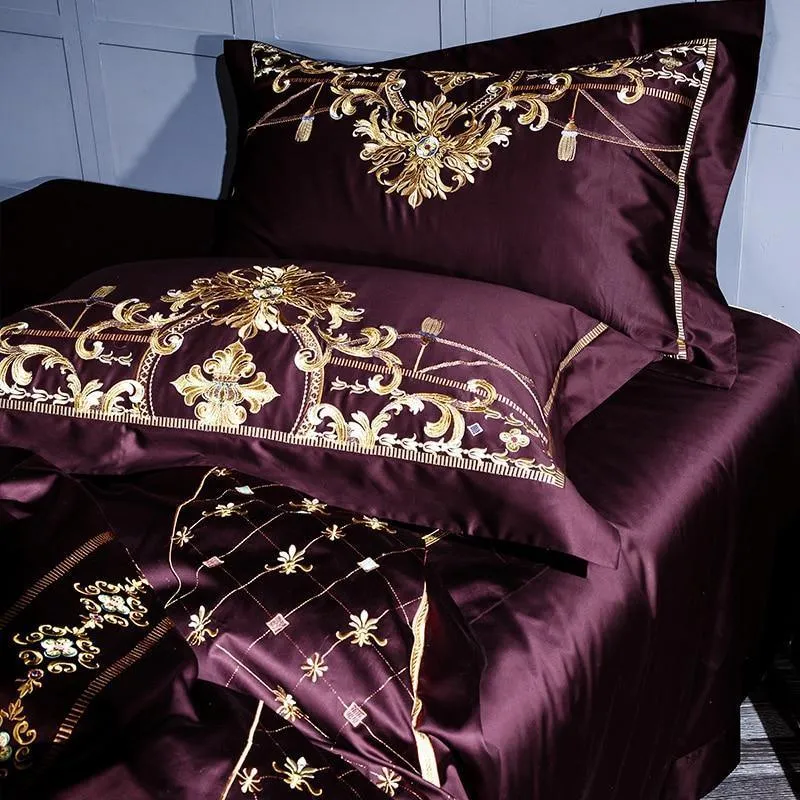 Embroidery Bed Sheet Set - PURPLE