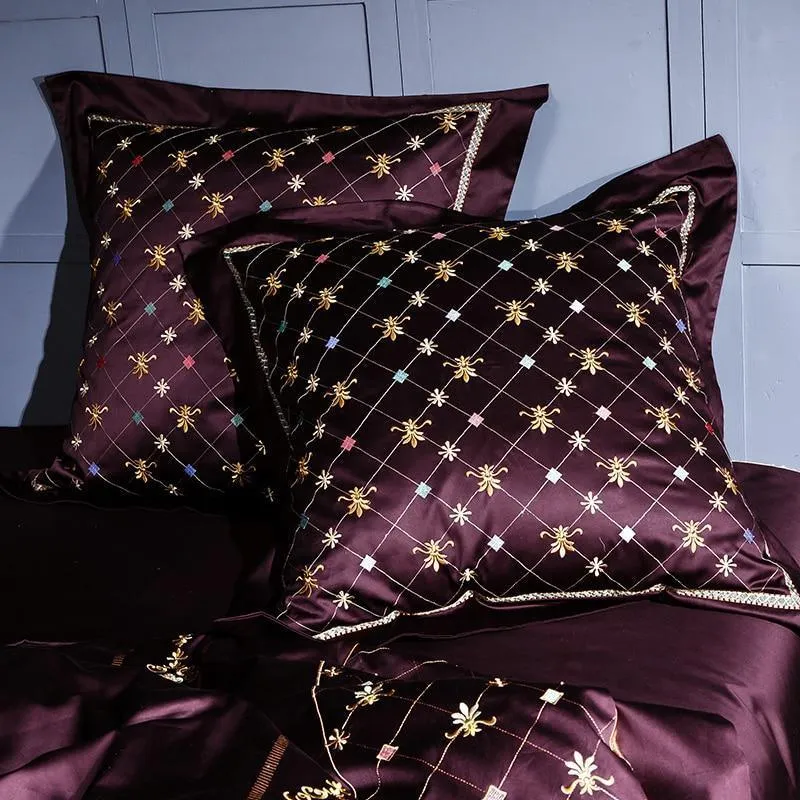 Embroidery Bed Sheet Set - PURPLE