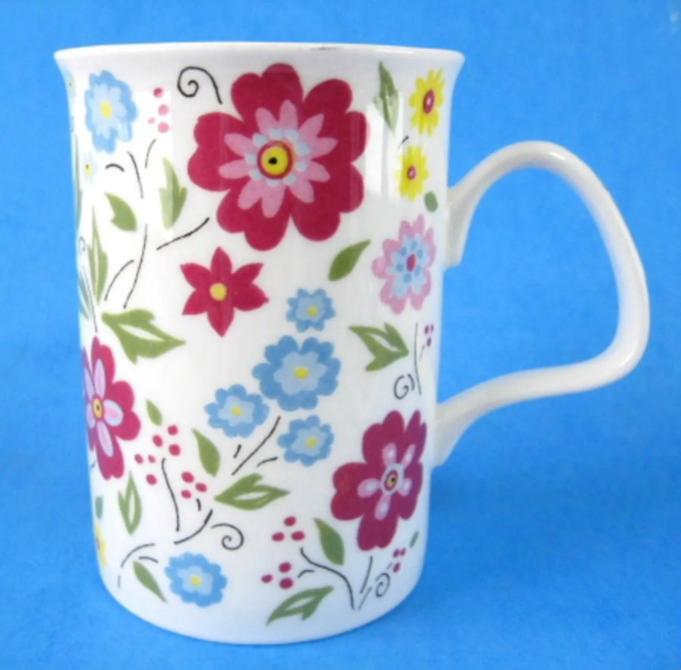 English Bouquet Chintz Mug Roy Kirkham Pink Blue Yellow English Bone China