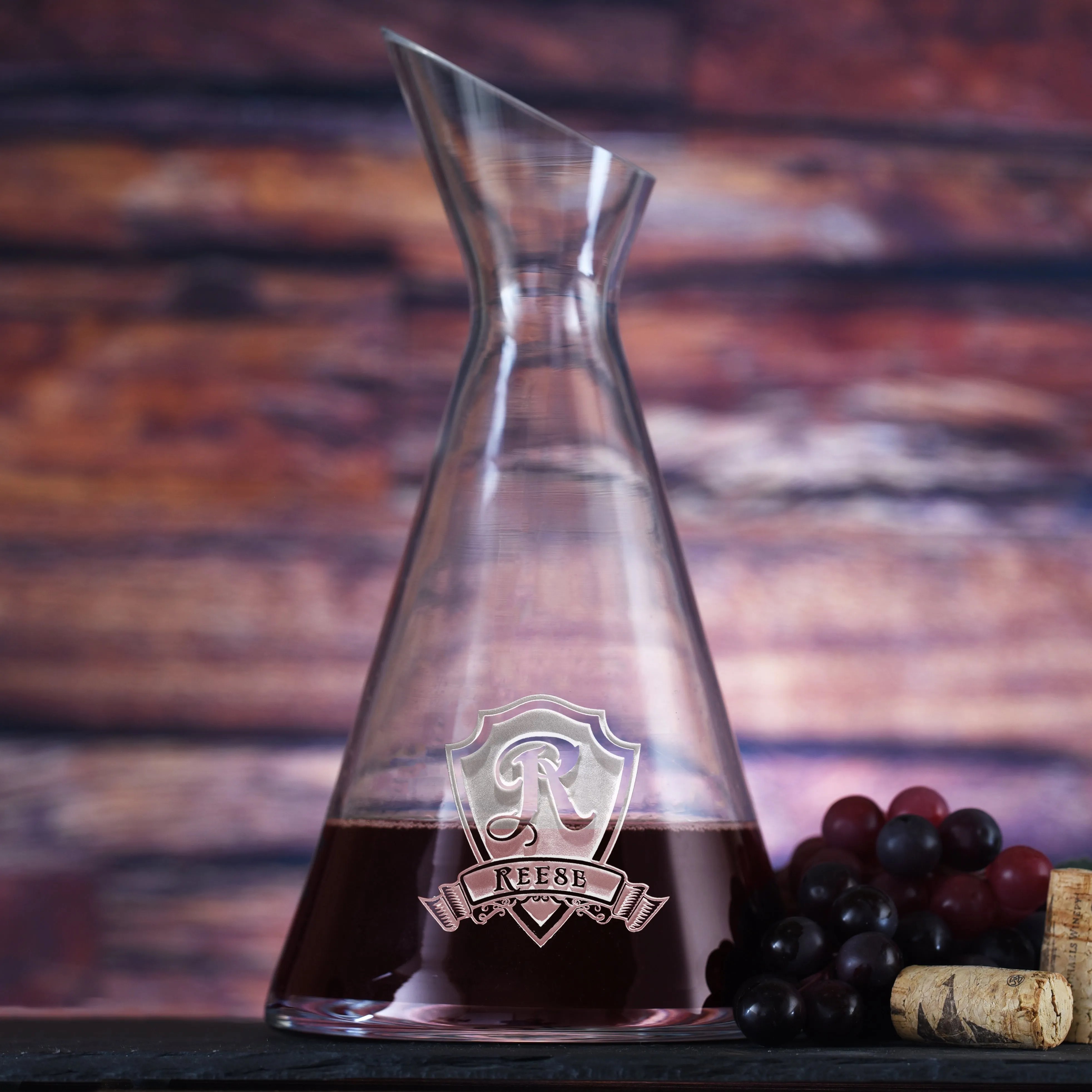 Engraved Slant Wine Carafe Decanter