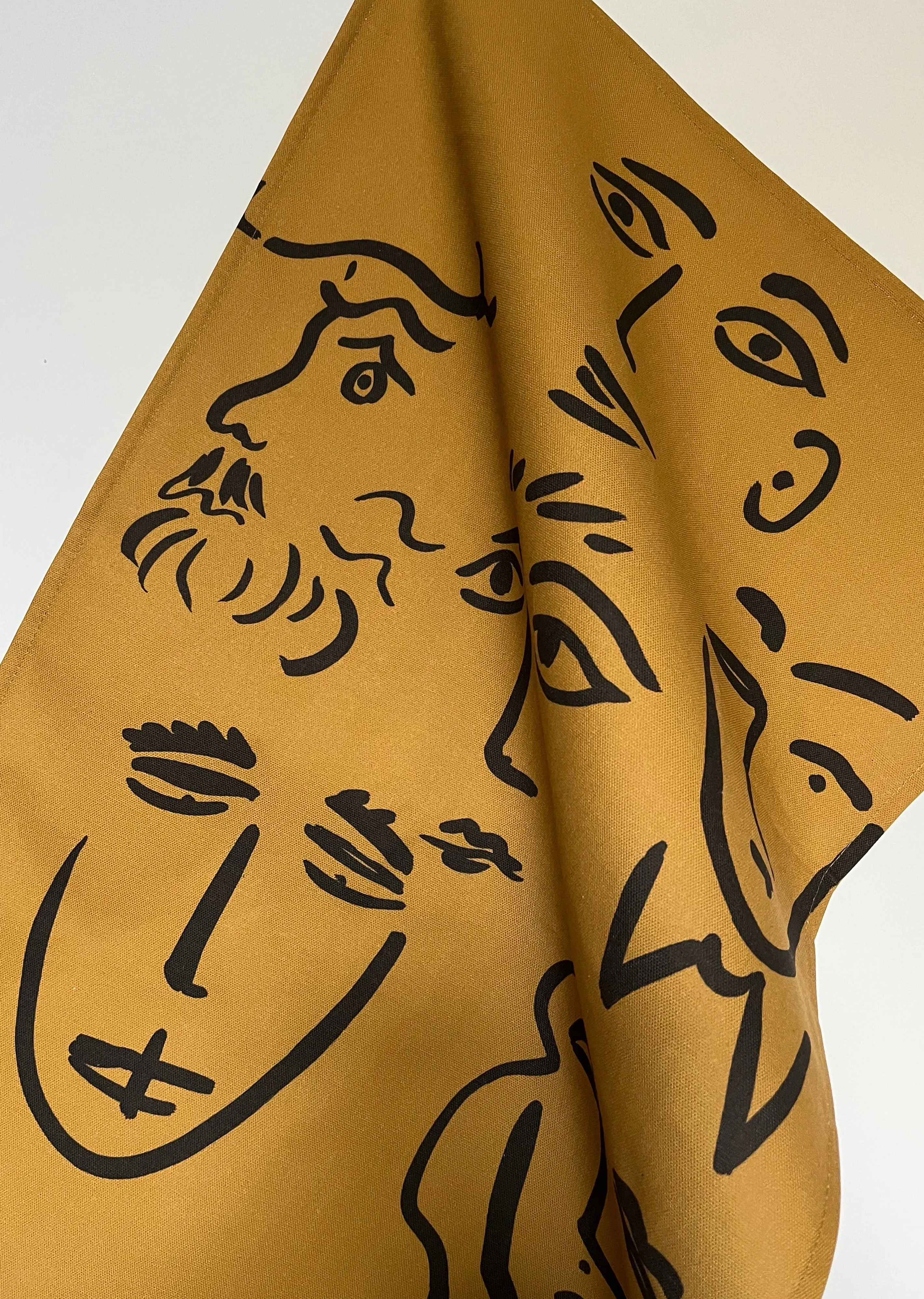 Faces Linen Tea Towel - Mustard