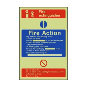 Fire Action Fire Extinguisher Photoluminescent Sign