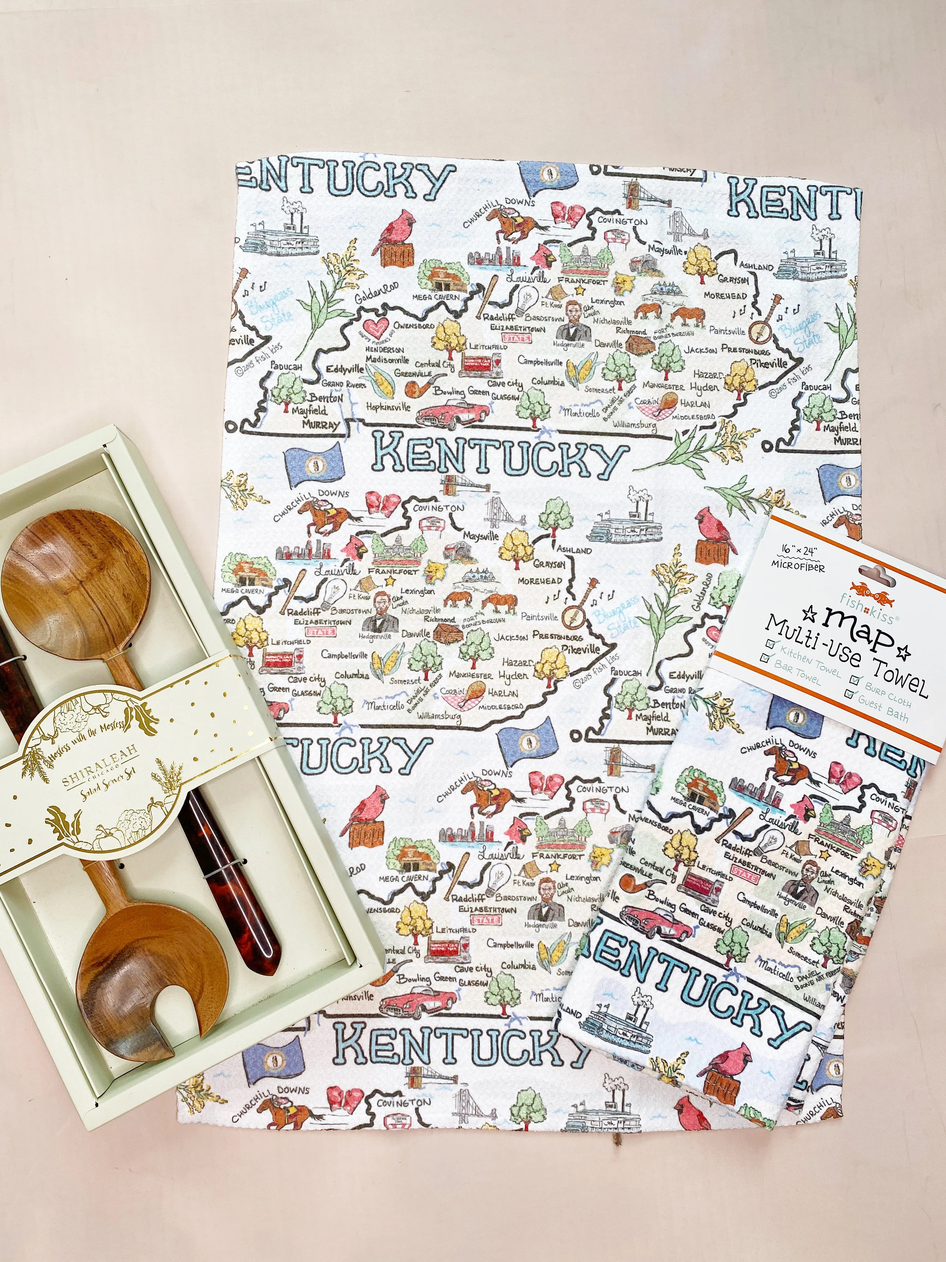 Fish Kiss Kentucky Map Tea Towel