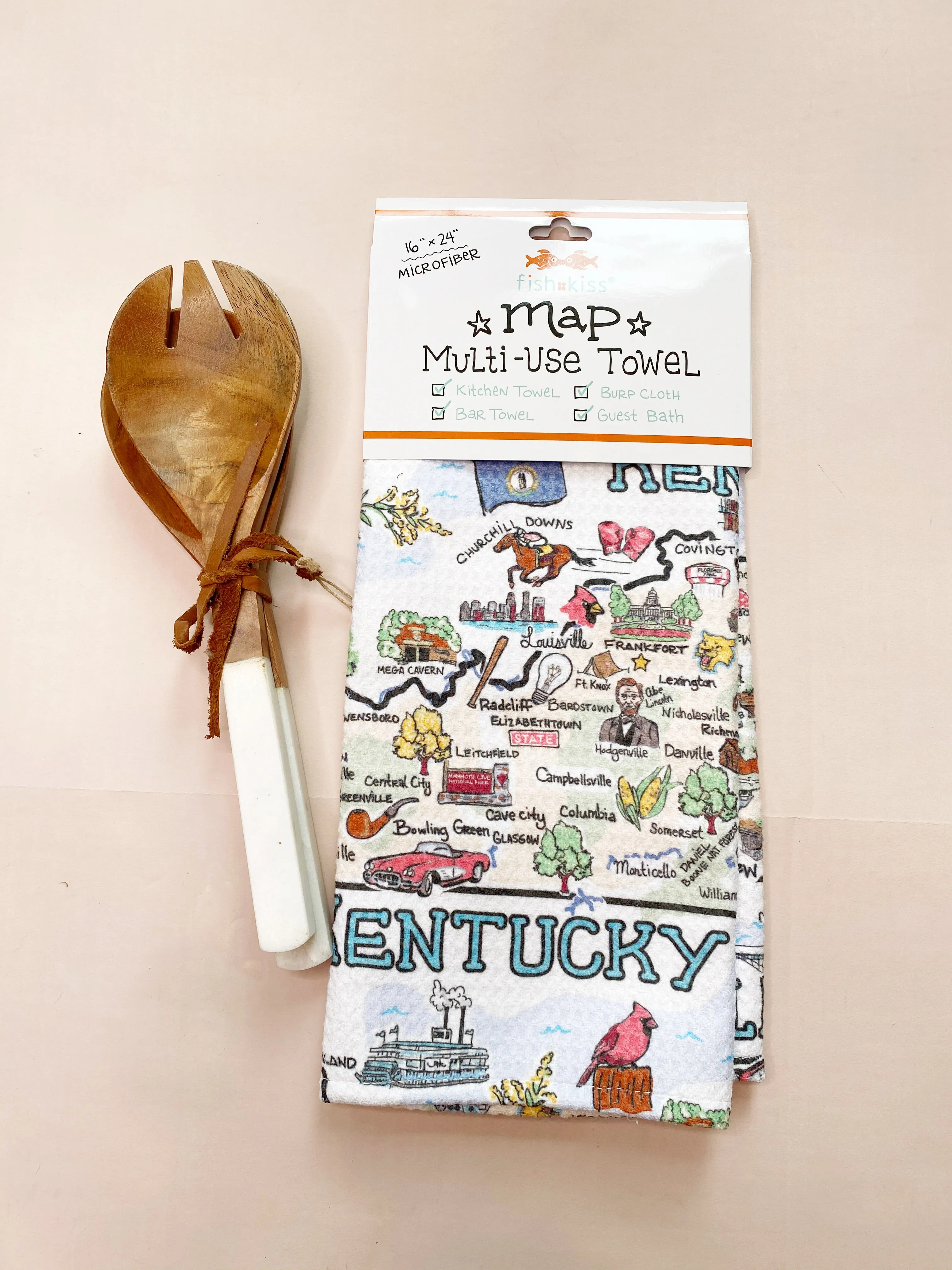 Fish Kiss Kentucky Map Tea Towel