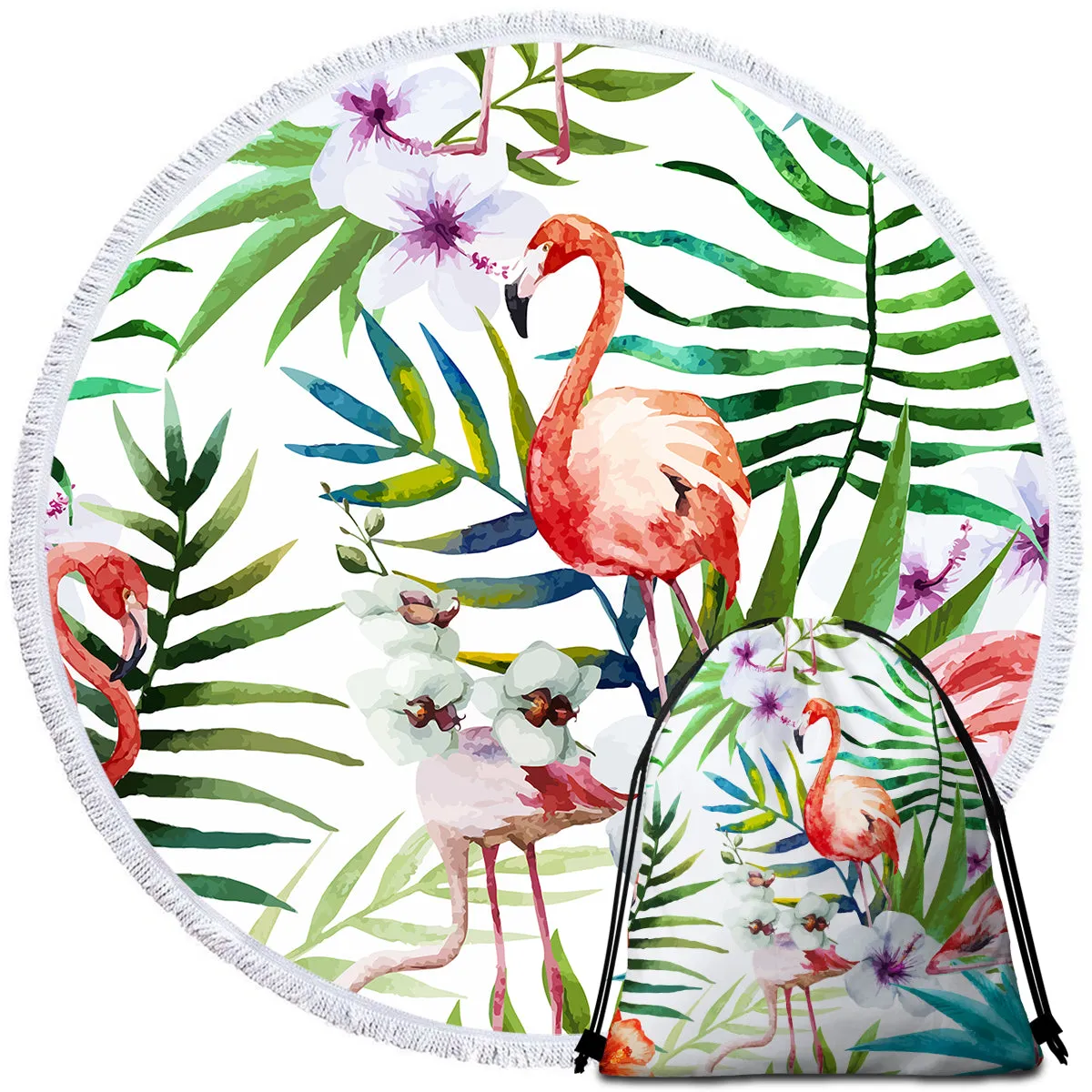 Flamingo Tropics Round Beach Towel