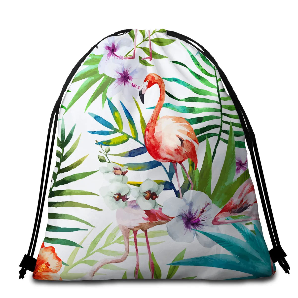 Flamingo Tropics Round Beach Towel