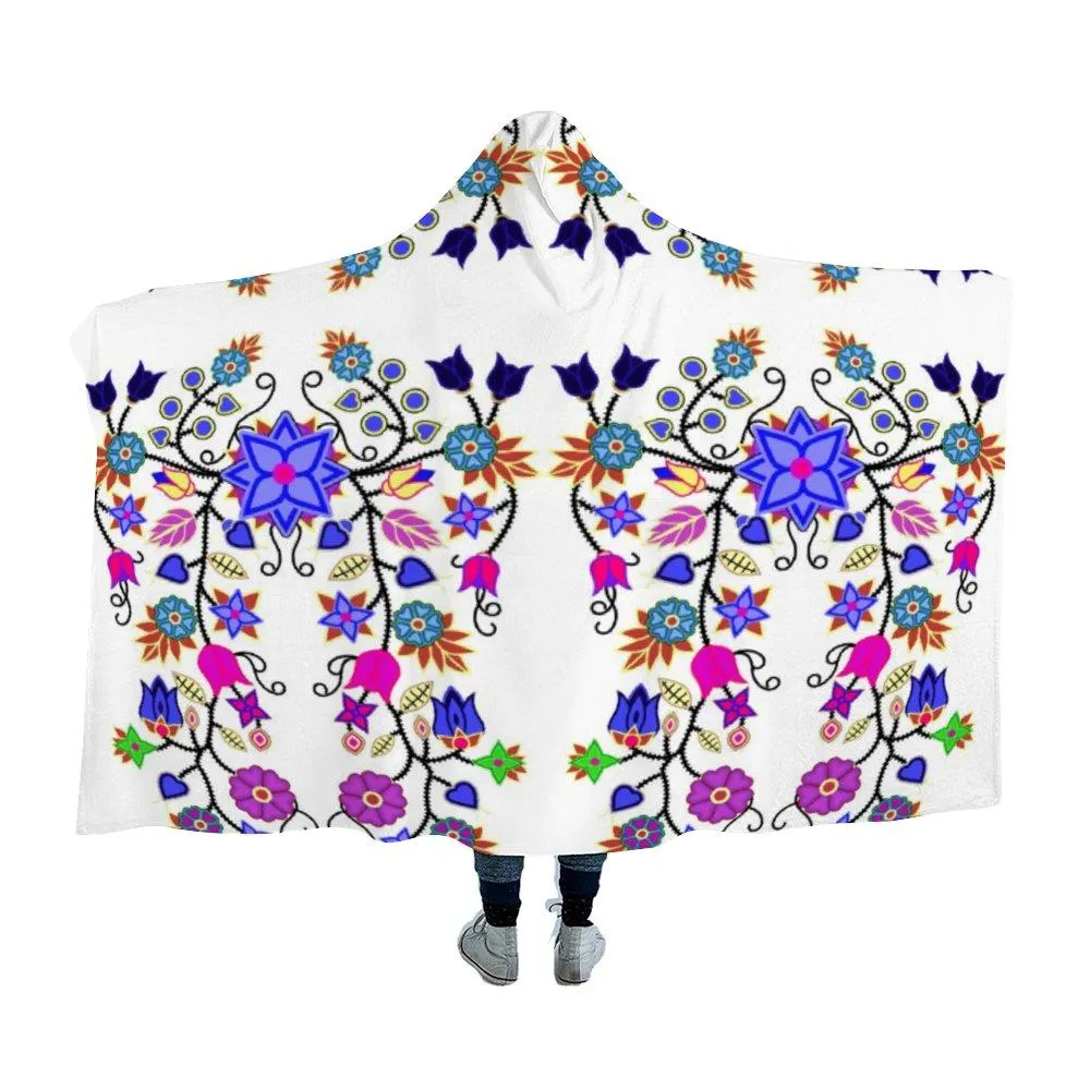 Floral Beadwork Seven Clans White Hooded Blanket