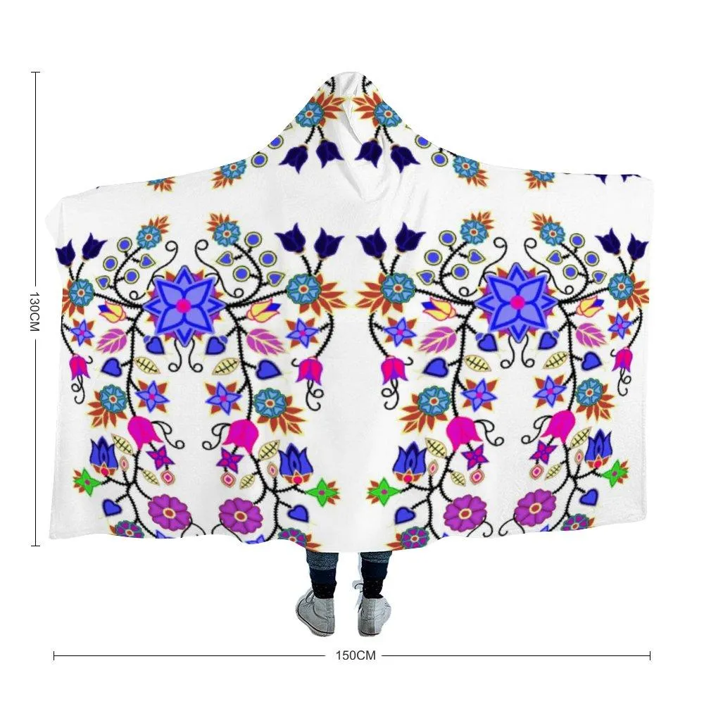 Floral Beadwork Seven Clans White Hooded Blanket