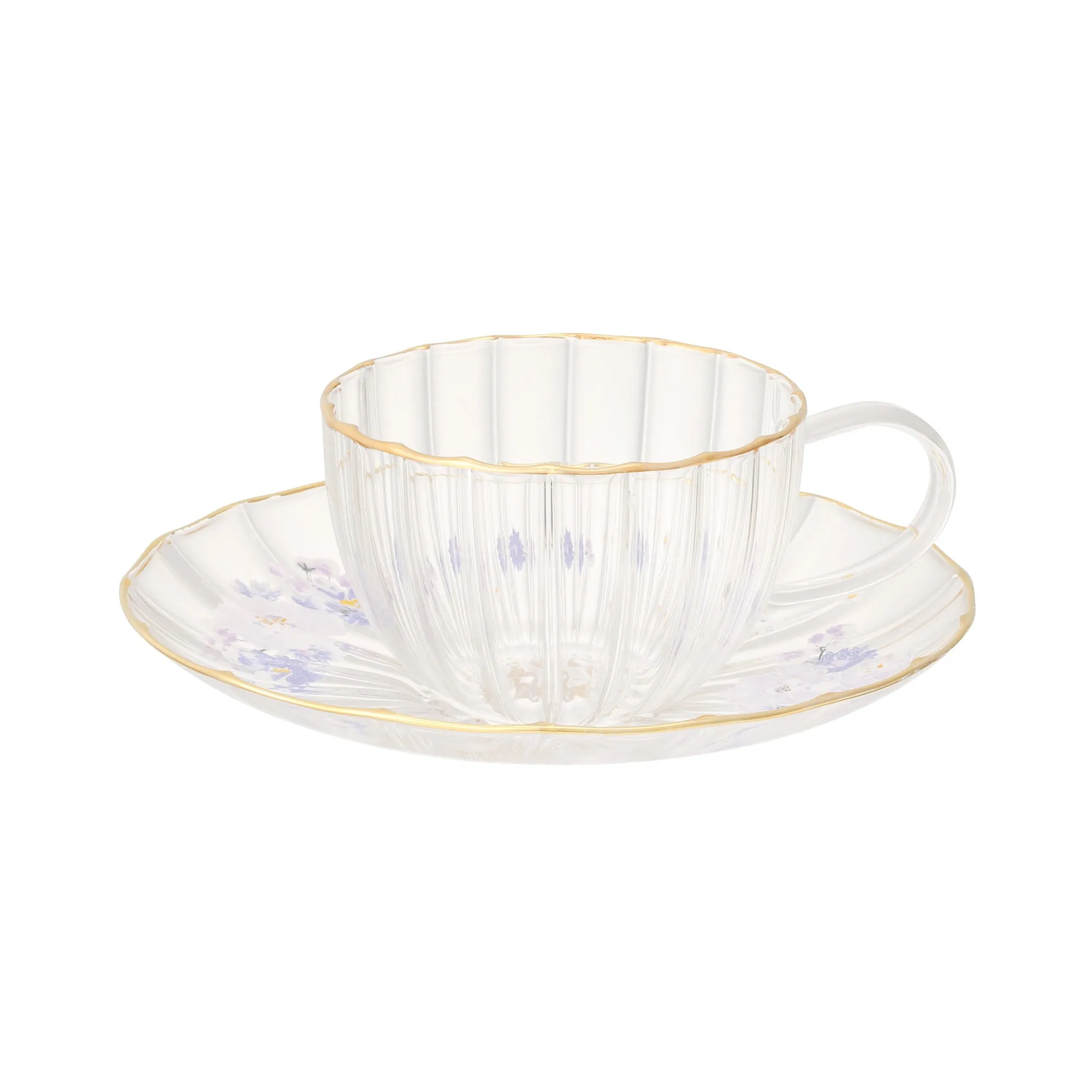 Flower Frill Glass Cup & Saucer Purple