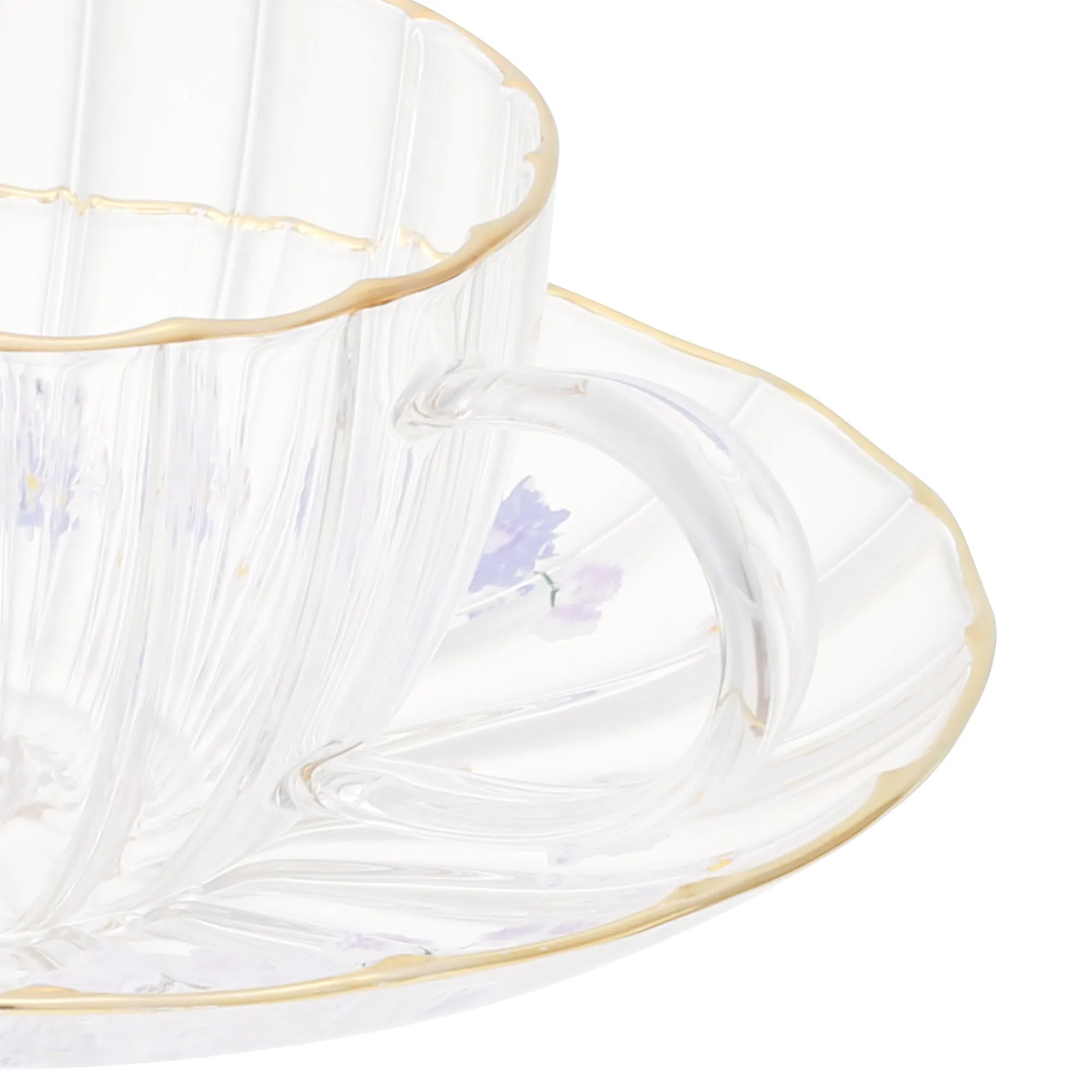 Flower Frill Glass Cup & Saucer Purple