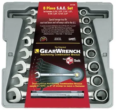 GearWrench 9308D 8-Piece Combination Ratcheting Wrench Sets, Inch (1 EA)