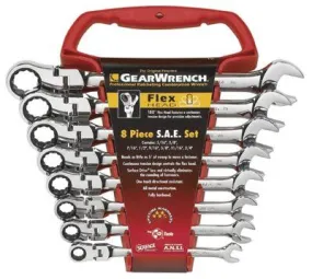 GearWrench 9701 8-Piece Flexible Combination Ratcheting Wrench Set, Inch (1 Set)