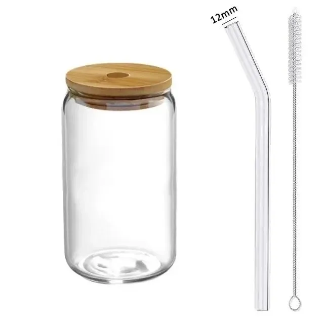 GLASS CUP WITH LID AND STRAW