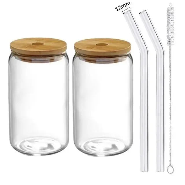 GLASS CUP WITH LID AND STRAW