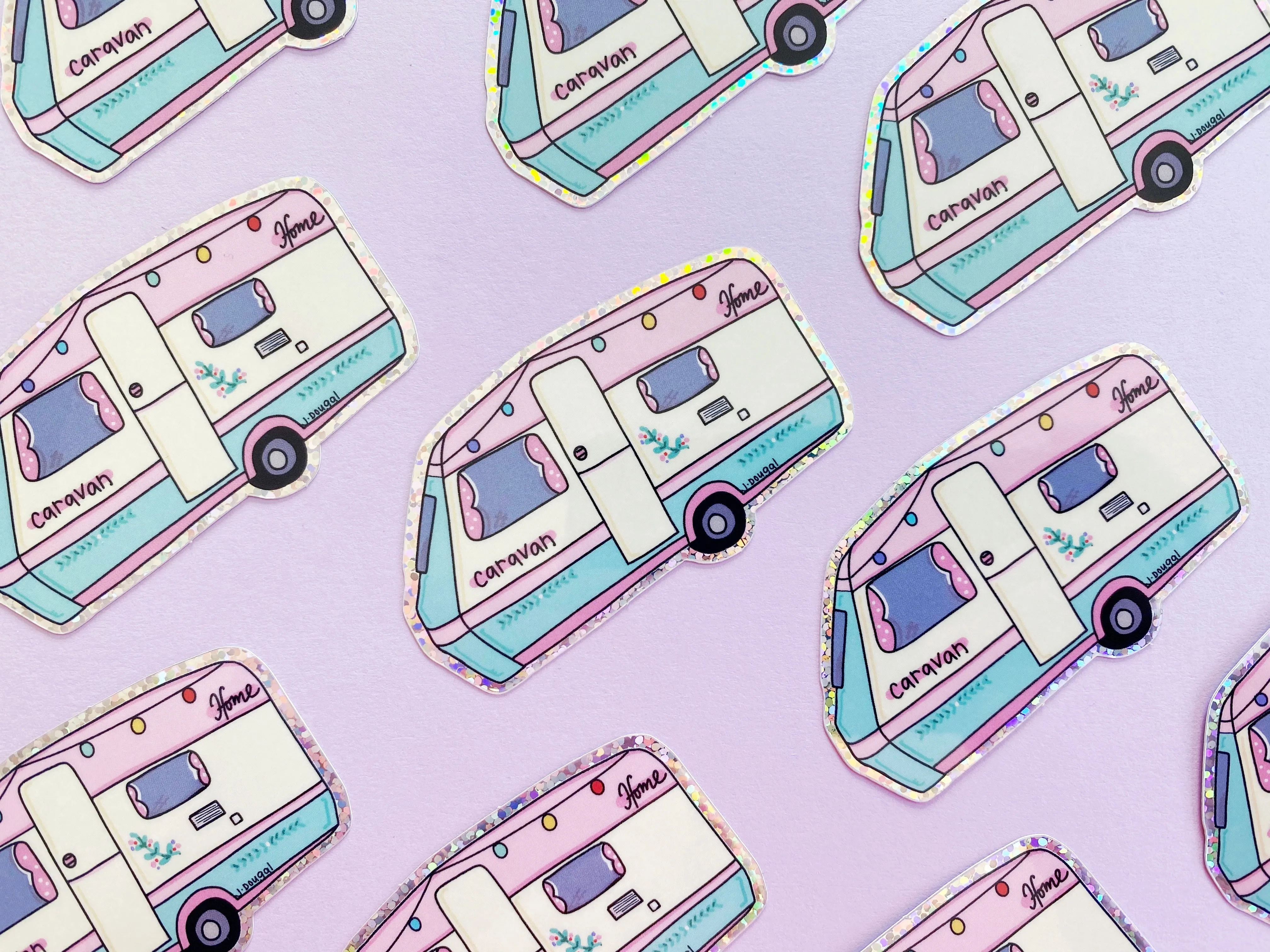 Glitter Pink Caravan Sticker