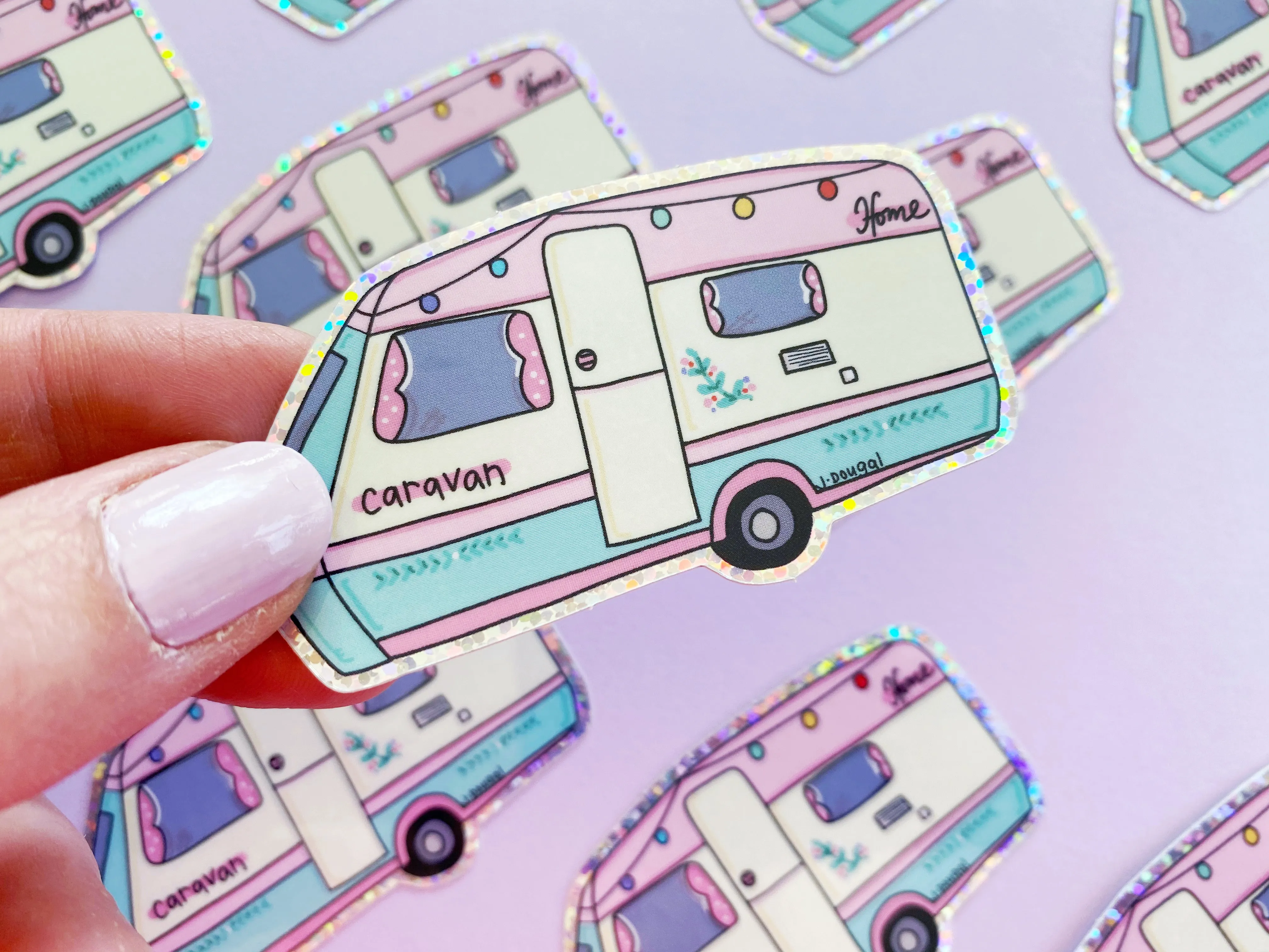 Glitter Pink Caravan Sticker