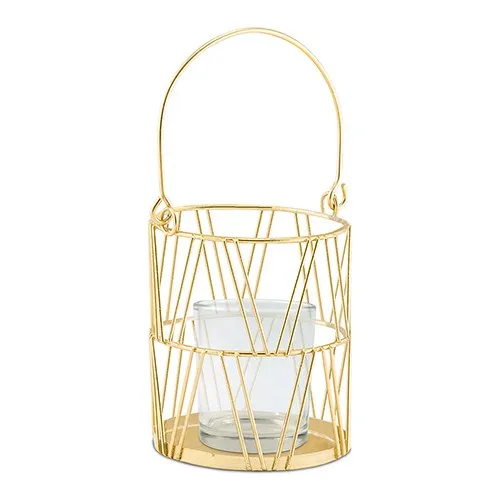 Gold Geometric Candle Lantern Event Table Decoration (Pack of 2)