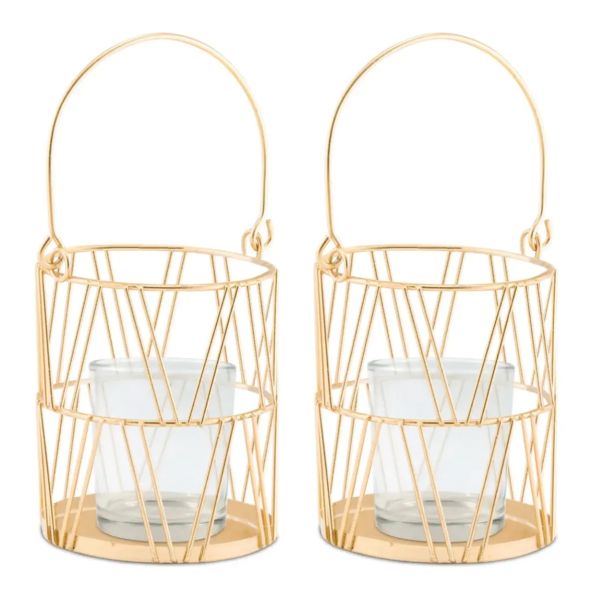 Gold Geometric Candle Lantern Event Table Decoration (Pack of 2)