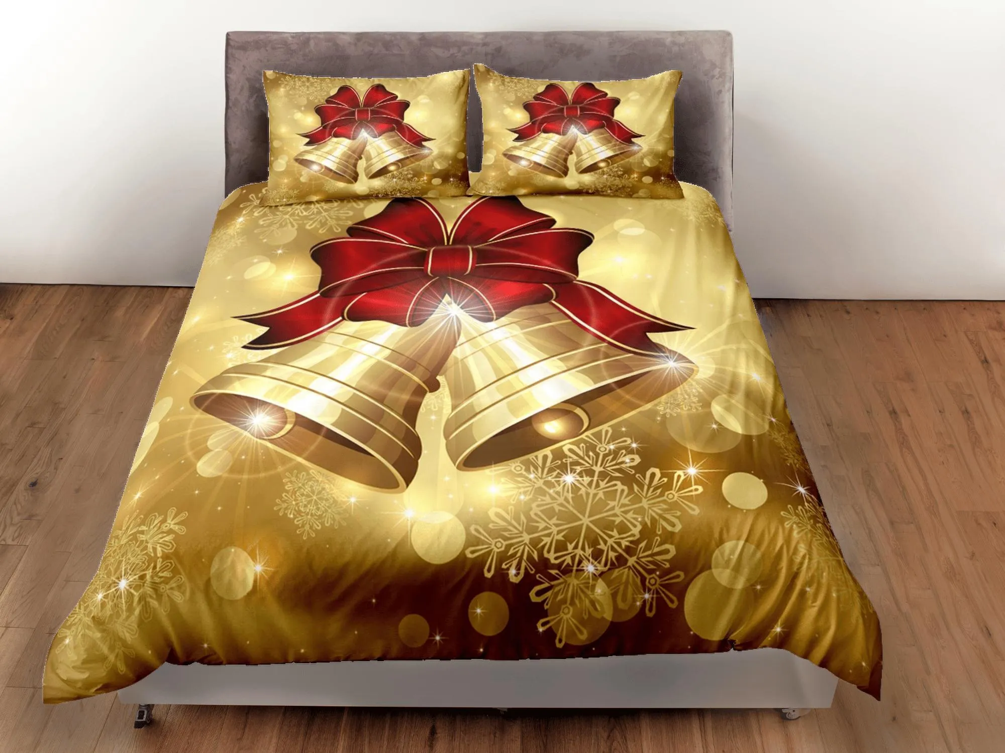 Golden bells Christmas bedding & pillowcase holiday gift duvet cover king queen full twin toddler bedding baby Christmas farmhouse decor