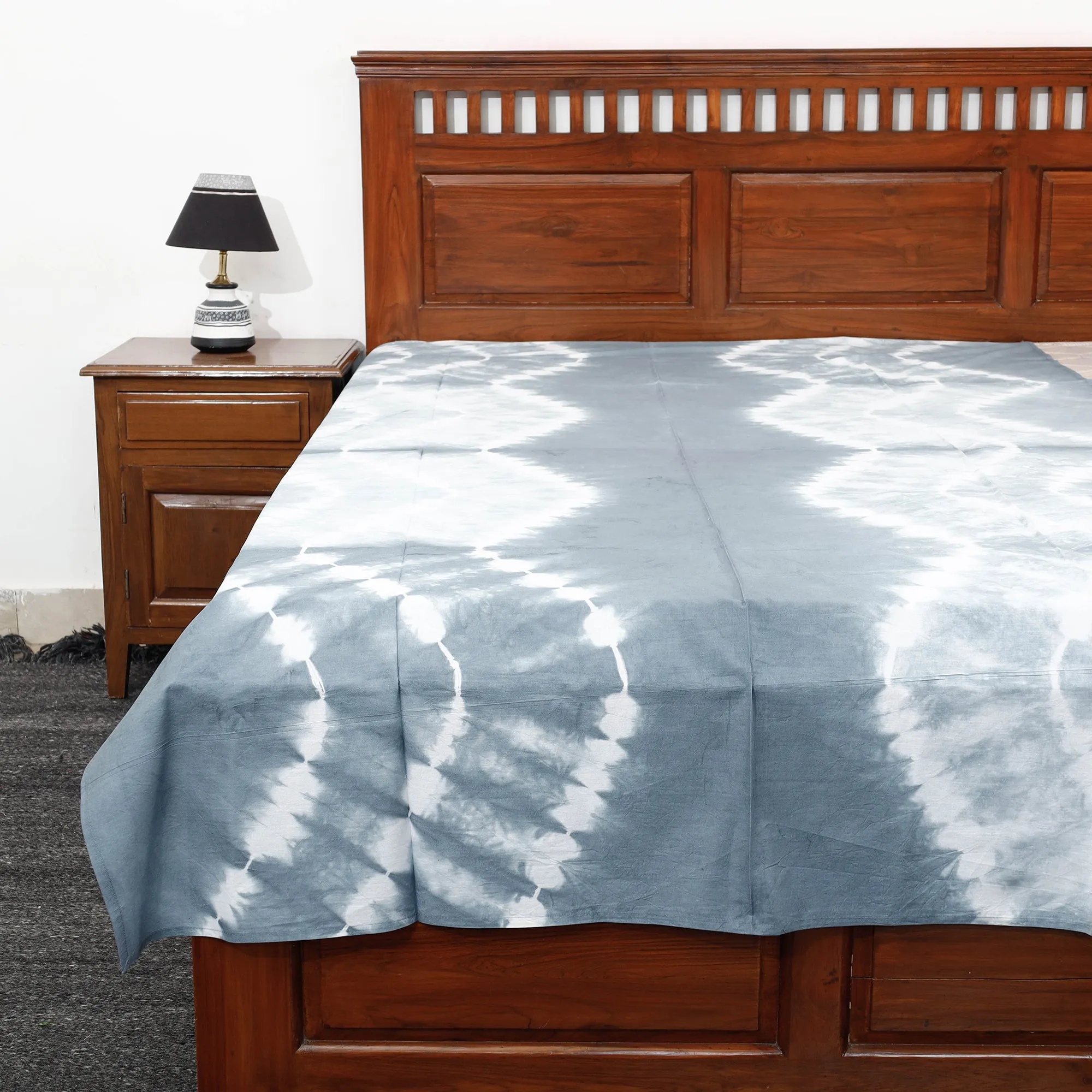 Grey - Shibori Tie-Dye Pure Cotton Single Bed Cover (90 x 60 in)