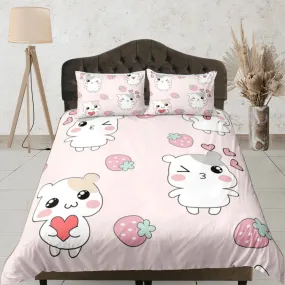 Hamster Anime Duvet Cover Set Cute Bedspread, Kawaii Dorm Bedding with Pillowcase